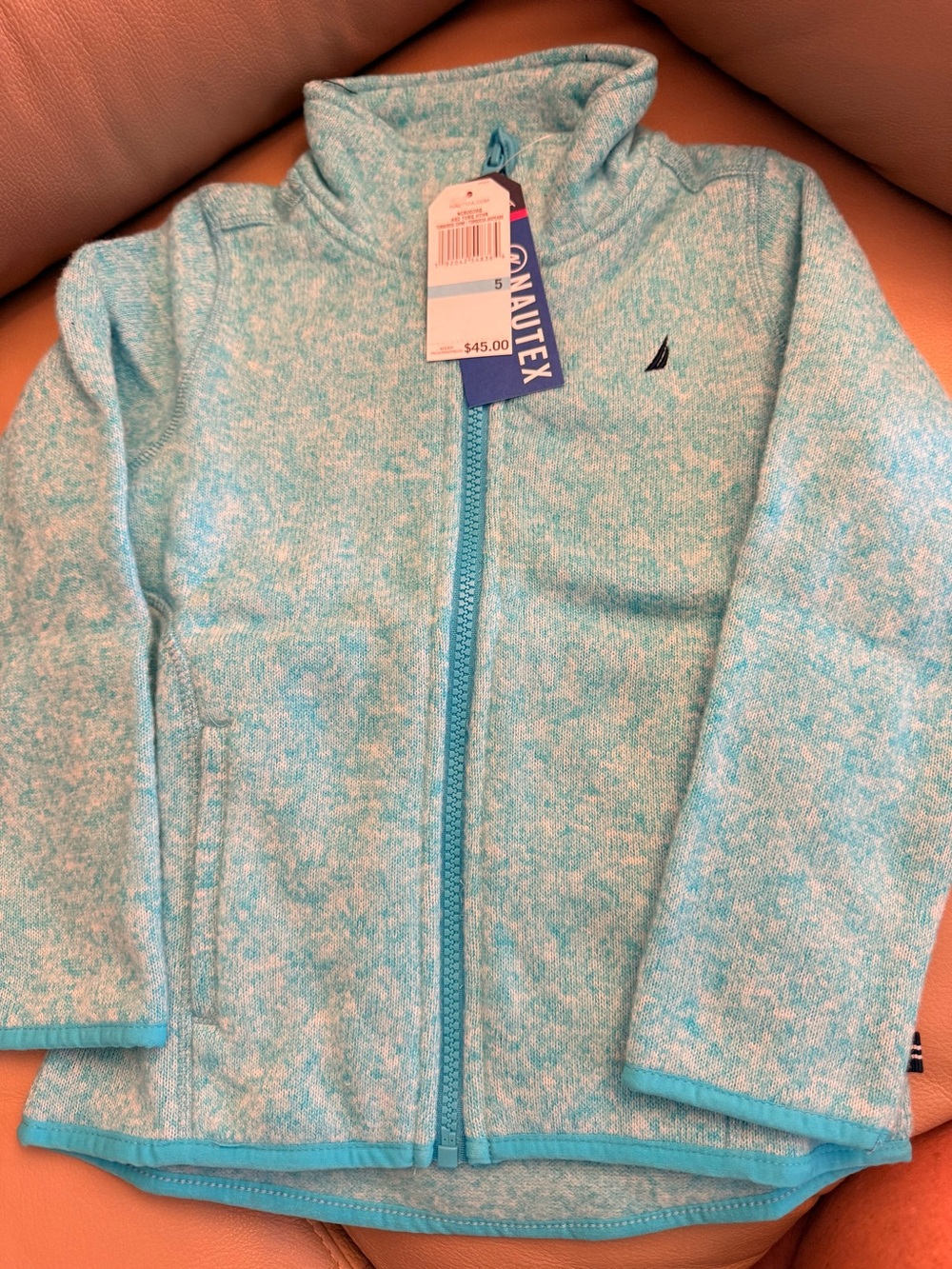 Nautica Girls' Heathered Aqua Zip Swim Rashguard